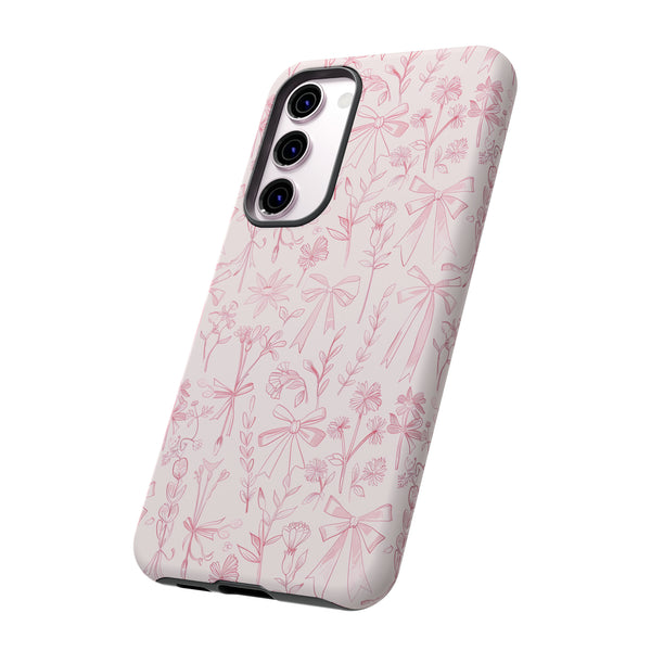 Pink Floral Bow Phone Case - Preppy Bows Protective Phone Cover for iPhone, Samsung, Pixel