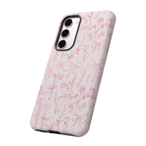 Pink Floral Bow Phone Case - Preppy Bows Protective Phone Cover for iPhone, Samsung, Pixel
