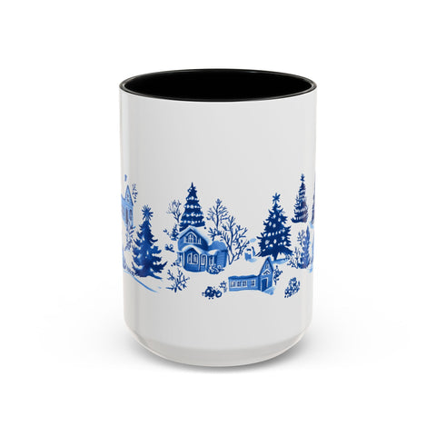 Blue Winter Village Art Mug - Holiday Christmas Cup Gift for Coffee, Tea, Hot Cocoa