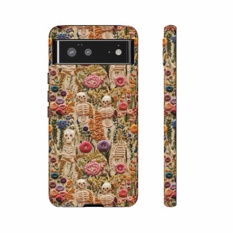 Skeletons in Bloom Garden 3D Aesthetic Phone Case for iPhone, Samsung, Pixel