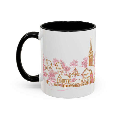 Pink Christmas Village Mug - Festive Aesthetic Holiday Cup for Coffee, Tea, Hot Cocoa