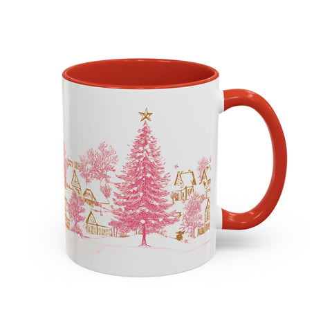Pink Christmas Village Mug - Festive Aesthetic Holiday Cup for Coffee, Tea, Hot Cocoa