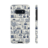 Bookshelf Phone Case - Blue and White Floral Books Protective Cover for iPhone, Samsung, Pixel