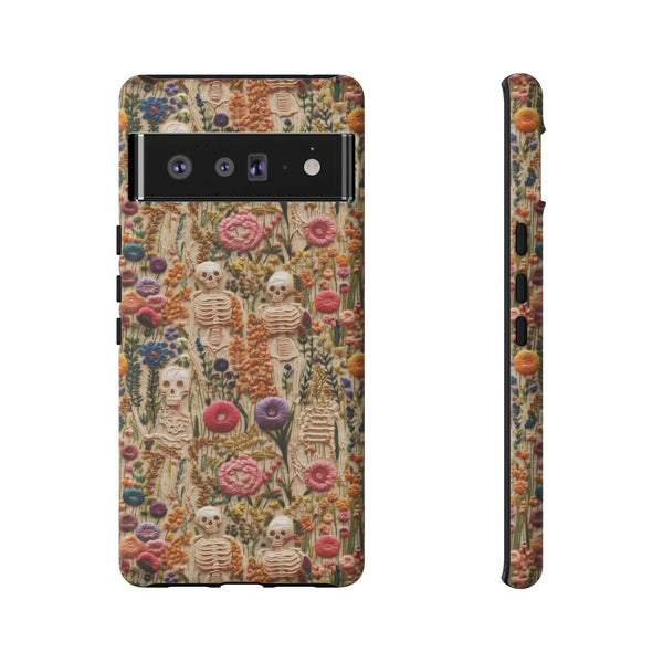 Skeletons in Bloom Garden 3D Aesthetic Phone Case for iPhone, Samsung, Pixel