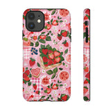 Strawberry Collage Phone Case - Pink Trendy Aesthetic Protective Phone Cover for iPhone, Samsung, Pixel