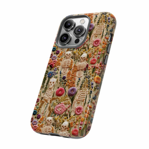 Skeletons in Bloom Garden 3D Aesthetic Phone Case for iPhone, Samsung, Pixel