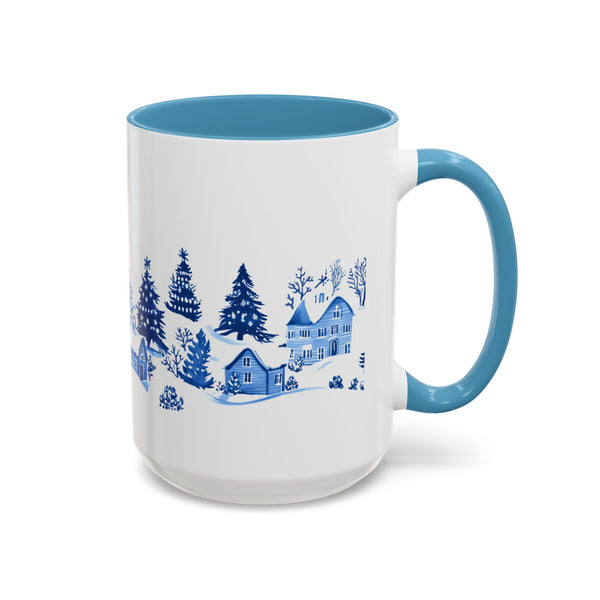 Blue Winter Village Art Mug - Holiday Christmas Cup Gift for Coffee, Tea, Hot Cocoa
