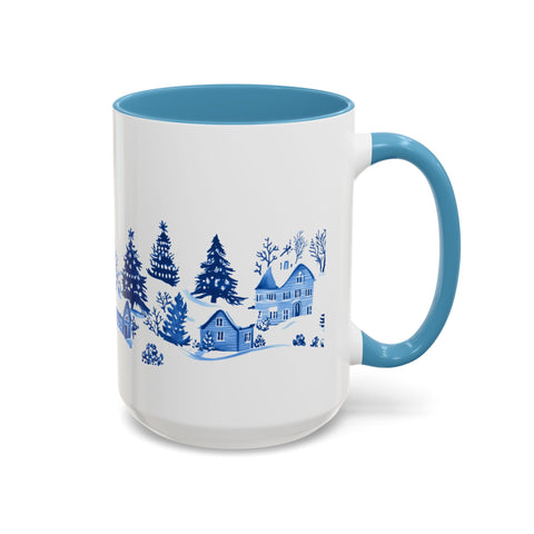Blue Winter Village Art Mug - Holiday Christmas Cup Gift for Coffee, Tea, Hot Cocoa