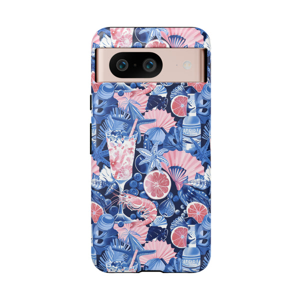 Beachy Blue Collage Phone Case - Trendy Navy Blue and Pink Aesthetic Protective Phone Cover for iPhone, Samsung, Pixel