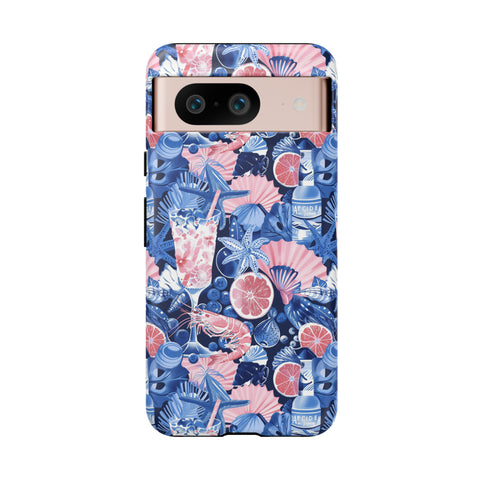 Beachy Blue Collage Phone Case - Trendy Navy Blue and Pink Aesthetic Protective Phone Cover for iPhone, Samsung, Pixel