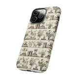 Bookshelf Phone Case - Neutral Beige Books and Plants Protective Cover for iPhone, Samsung, Pixel