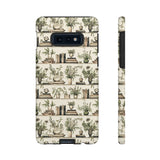 Bookshelf Phone Case - Neutral Beige Books and Plants Protective Cover for iPhone, Samsung, Pixel