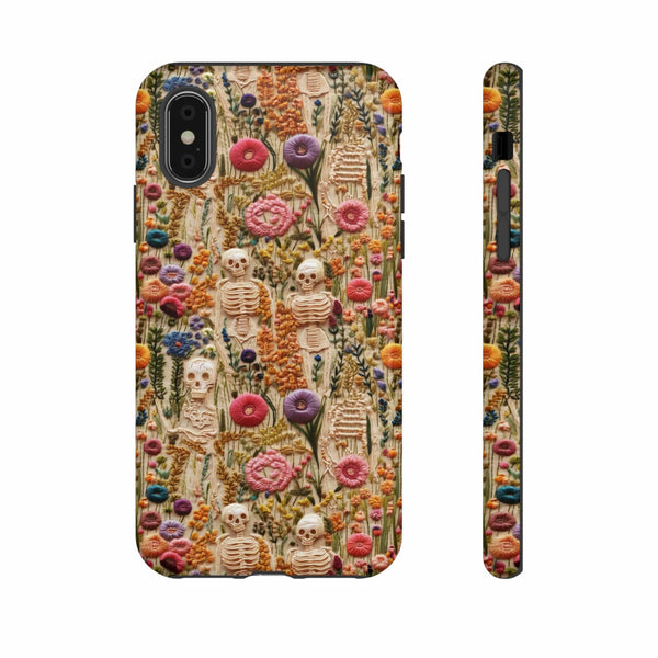 Skeletons in Bloom Garden 3D Aesthetic Phone Case for iPhone, Samsung, Pixel