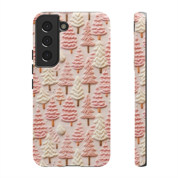 Pink Christmas Trees 3D Embroidery Phone Case for iPhone, Samsung, Pixel