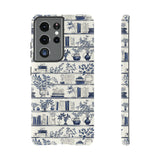 Bookshelf Phone Case - Blue and White Floral Books Protective Cover for iPhone, Samsung, Pixel