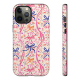 Whirly Bows Phone Case - Pink Preppy Flowers Protective Cover for iPhone, Samsung, Pixel