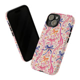 Whirly Bows Phone Case - Pink Preppy Flowers Protective Cover for iPhone, Samsung, Pixel