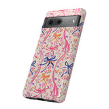 Whirly Bows Phone Case - Pink Preppy Flowers Protective Cover for iPhone, Samsung, Pixel