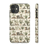 Bookshelf Phone Case - Neutral Beige Books and Plants Protective Cover for iPhone, Samsung, Pixel