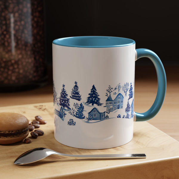 Blue Winter Village Art Mug - Holiday Christmas Cup Gift for Coffee, Tea, Hot Cocoa