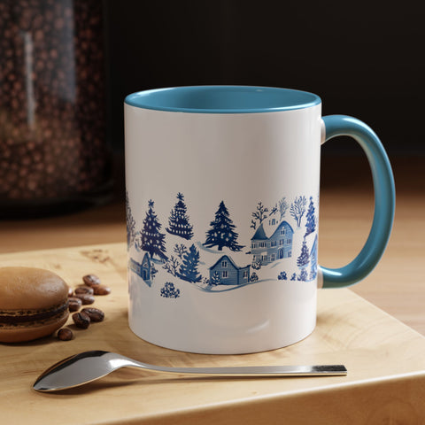 Blue Winter Village Art Mug - Holiday Christmas Cup Gift for Coffee, Tea, Hot Cocoa