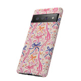 Whirly Bows Phone Case - Pink Preppy Flowers Protective Cover for iPhone, Samsung, Pixel