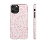 Pink Floral Bow Phone Case - Preppy Bows Protective Phone Cover for iPhone, Samsung, Pixel