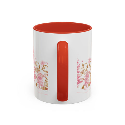 Pink Christmas Village Mug - Festive Aesthetic Holiday Cup for Coffee, Tea, Hot Cocoa