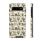 Bookshelf Phone Case - Neutral Beige Books and Plants Protective Cover for iPhone, Samsung, Pixel