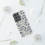 Bookshelf Phone Case - Blue and White Floral Books Protective Cover for iPhone, Samsung, Pixel