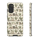 Bookshelf Phone Case - Neutral Beige Books and Plants Protective Cover for iPhone, Samsung, Pixel