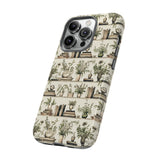 Bookshelf Phone Case - Neutral Beige Books and Plants Protective Cover for iPhone, Samsung, Pixel