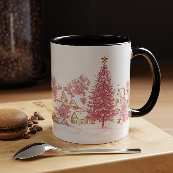Pink Christmas Village Mug - Festive Aesthetic Holiday Cup for Coffee, Tea, Hot Cocoa