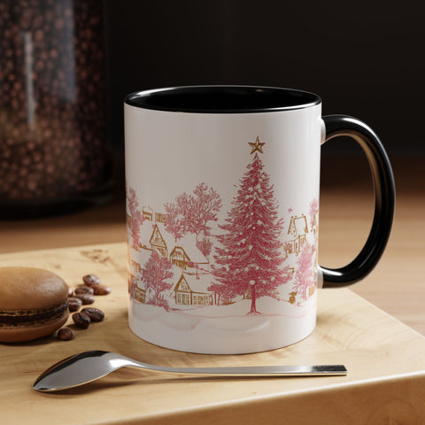 Pink Christmas Village Mug - Festive Aesthetic Holiday Cup for Coffee, Tea, Hot Cocoa