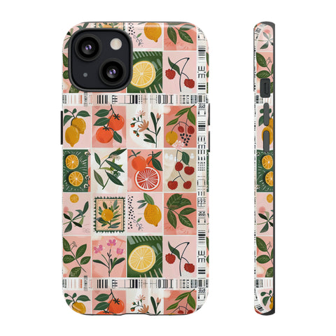 Fruit Stamps Collage Phone Case - Trendy Stickers Aesthetic Protective Phone Cover for iPhone, Samsung, Pixel