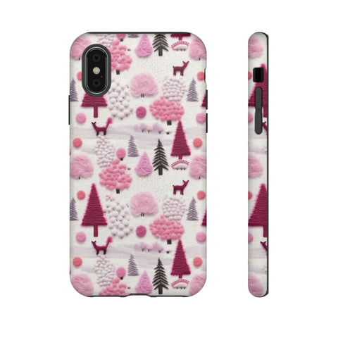Pink Winter Woodland Aesthetic Embroidery Phone Case for iPhone, Samsung, Pixel