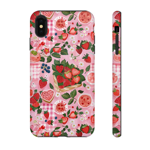 Strawberry Collage Phone Case - Pink Trendy Aesthetic Protective Phone Cover for iPhone, Samsung, Pixel