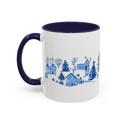 Blue Winter Village Art Mug - Holiday Christmas Cup Gift for Coffee, Tea, Hot Cocoa