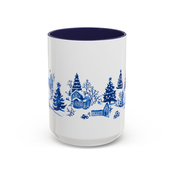 Blue Winter Village Art Mug - Holiday Christmas Cup Gift for Coffee, Tea, Hot Cocoa