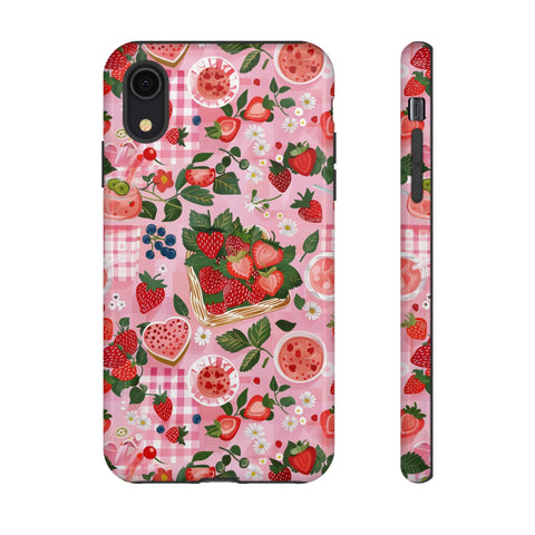 Strawberry Collage Phone Case - Pink Trendy Aesthetic Protective Phone Cover for iPhone, Samsung, Pixel