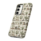 Bookshelf Phone Case - Neutral Beige Books and Plants Protective Cover for iPhone, Samsung, Pixel