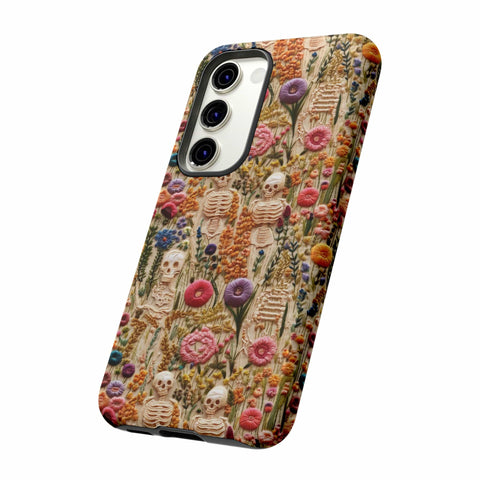 Skeletons in Bloom Garden 3D Aesthetic Phone Case for iPhone, Samsung, Pixel