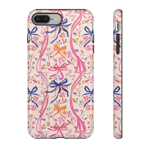 Whirly Bows Phone Case - Pink Preppy Flowers Protective Cover for iPhone, Samsung, Pixel