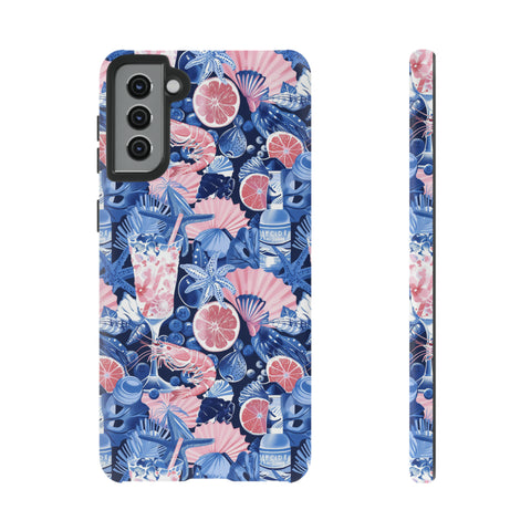 Beachy Blue Collage Phone Case - Trendy Navy Blue and Pink Aesthetic Protective Phone Cover for iPhone, Samsung, Pixel