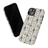 Blue Bow Phone Case - Vintage Floral Preppy Protective Phone Cover for iPhone, Samsung, Pixel