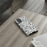 Bookshelf Phone Case - Blue and White Floral Books Protective Cover for iPhone, Samsung, Pixel