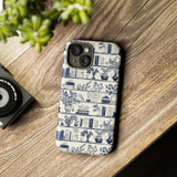 Bookshelf Phone Case - Blue and White Floral Books Protective Cover for iPhone, Samsung, Pixel