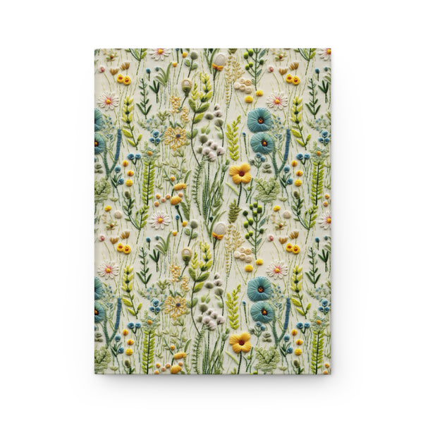 Green Meadow Wildflowers Embroidery Journal - Hardcover Blank Notebook