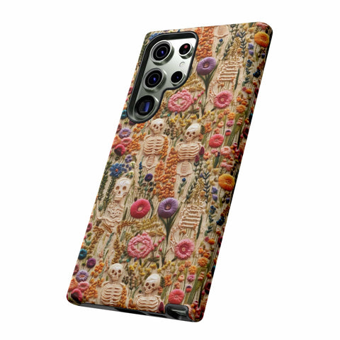 Skeletons in Bloom Garden 3D Aesthetic Phone Case for iPhone, Samsung, Pixel
