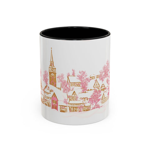 Pink Christmas Village Mug - Festive Aesthetic Holiday Cup for Coffee, Tea, Hot Cocoa